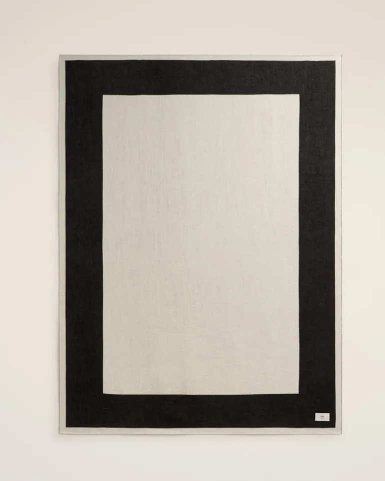 Ami Paris Beige Cotton Bicolor Beach Towel WHITE CREAM/BLACK Hot