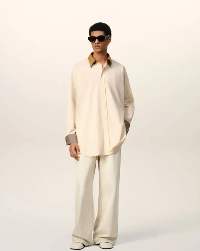 Ami Paris Beige Cotton Classic Collar Loose Shirt WHITE CREAM Discount