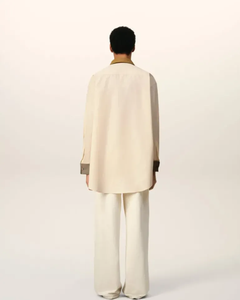 Ami Paris Beige Cotton Classic Collar Loose Shirt WHITE CREAM Discount