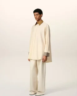 Ami Paris Beige Cotton Classic Collar Loose Shirt WHITE CREAM Discount