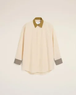 Ami Paris Beige Cotton Classic Collar Loose Shirt WHITE CREAM Discount