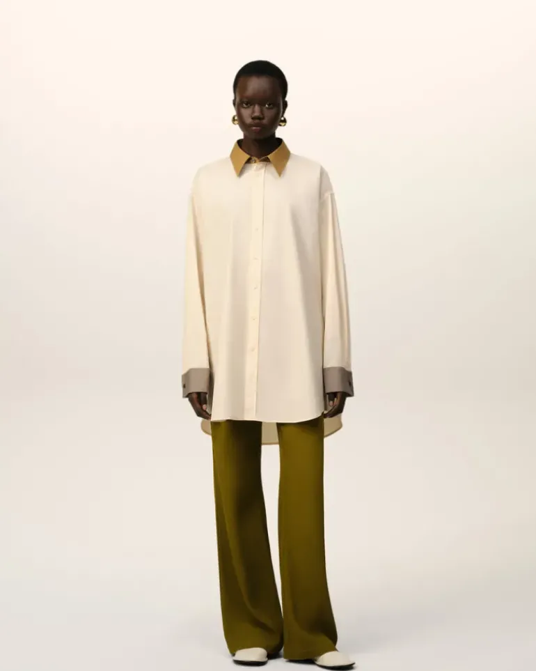 Ami Paris Beige Cotton Classic Collar Loose Shirt WHITE CREAM Discount