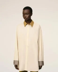 Ami Paris Beige Cotton Classic Collar Loose Shirt WHITE CREAM Discount