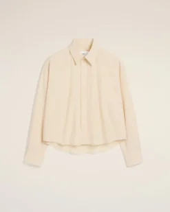 Ami Paris Beige Cotton Cropped Oversized Shirt WHITE CREAM Cheap