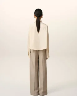 Ami Paris Beige Cotton Cropped Oversized Shirt WHITE CREAM Cheap