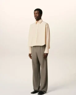 Ami Paris Beige Cotton Cropped Oversized Shirt WHITE CREAM Cheap