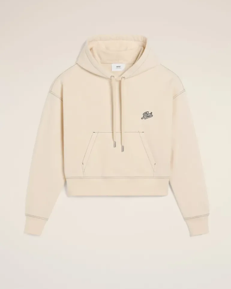 Ami Paris Beige Cotton Hoodie Ami Signature WHITE CREAM Outlet