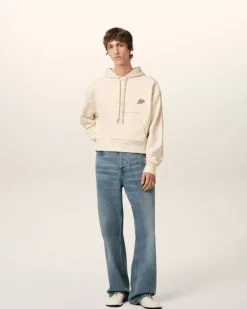 Ami Paris Beige Cotton Hoodie Ami Signature WHITE CREAM Outlet