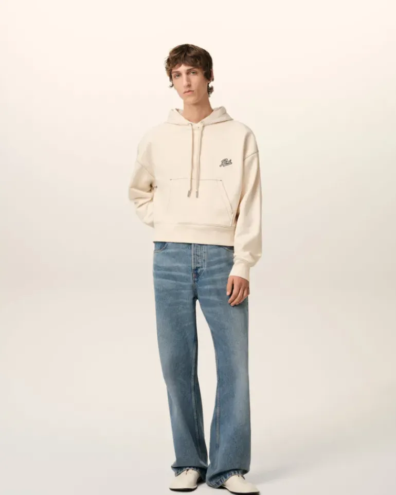 Ami Paris Beige Cotton Hoodie Ami Signature WHITE CREAM Outlet