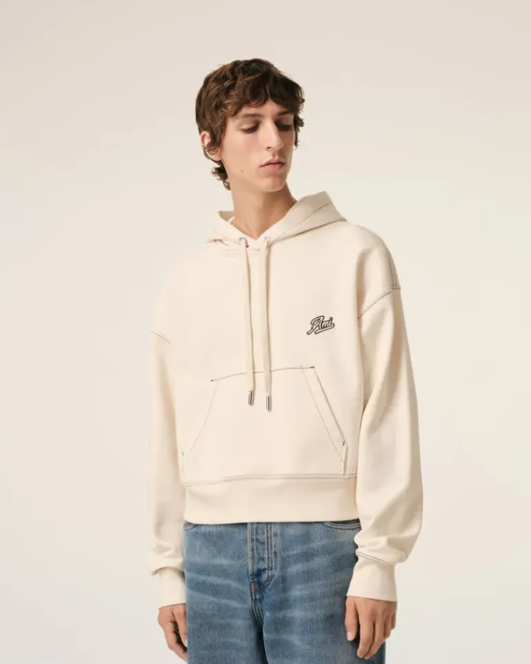 Ami Paris Beige Cotton Hoodie Ami Signature WHITE CREAM Outlet