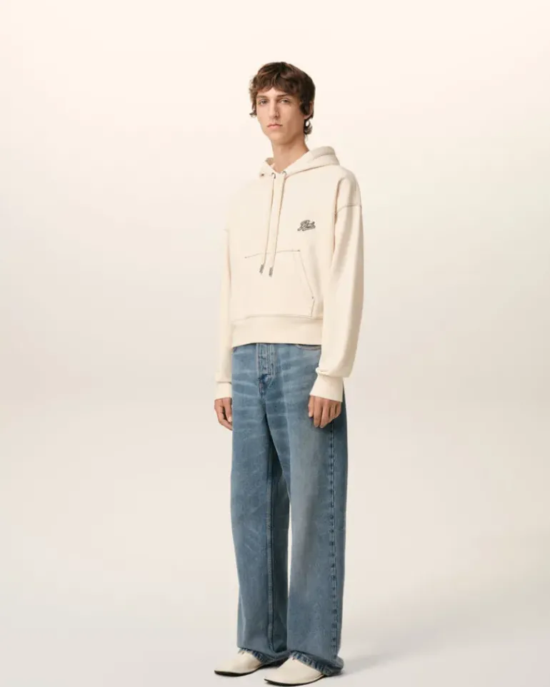 Ami Paris Beige Cotton Hoodie Ami Signature WHITE CREAM Outlet