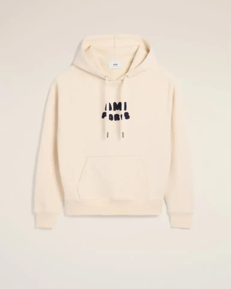 Ami Paris Beige Cotton Hoodie With Patch WHITE CREAM Best