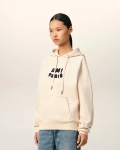 Ami Paris Beige Cotton Hoodie With Patch WHITE CREAM Best