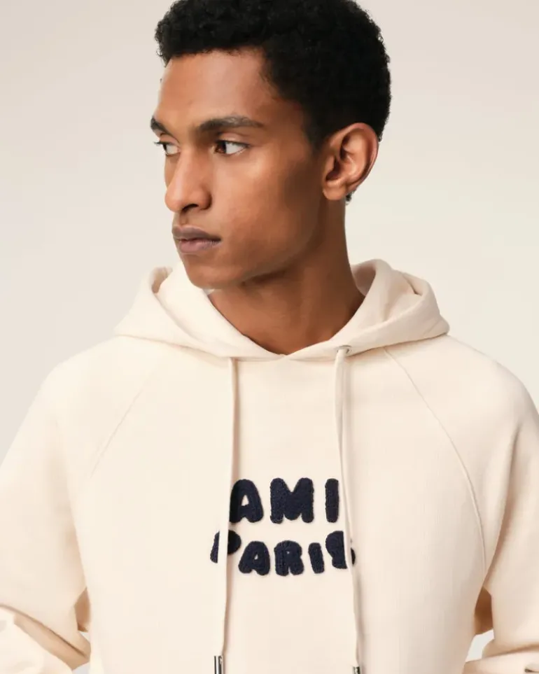 Ami Paris Beige Cotton Hoodie With Patch WHITE CREAM Best