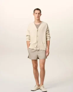 Ami Paris Beige Cotton Wool Ami Embroidered Cardigan WHITE CREAM Outlet