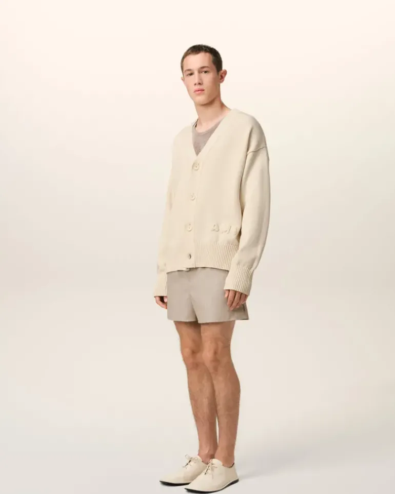 Ami Paris Beige Cotton Wool Ami Embroidered Cardigan WHITE CREAM Outlet