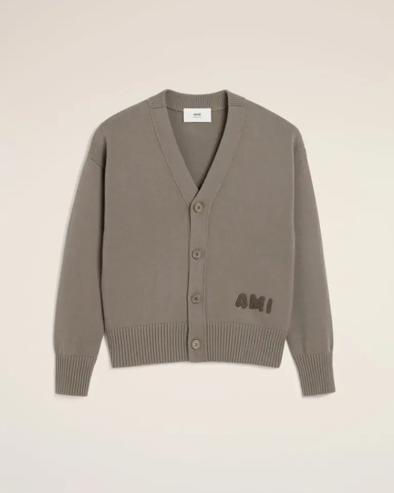 Ami Paris Beige Cotton Wool Ami Embroidered Cardigan ASH Best Sale