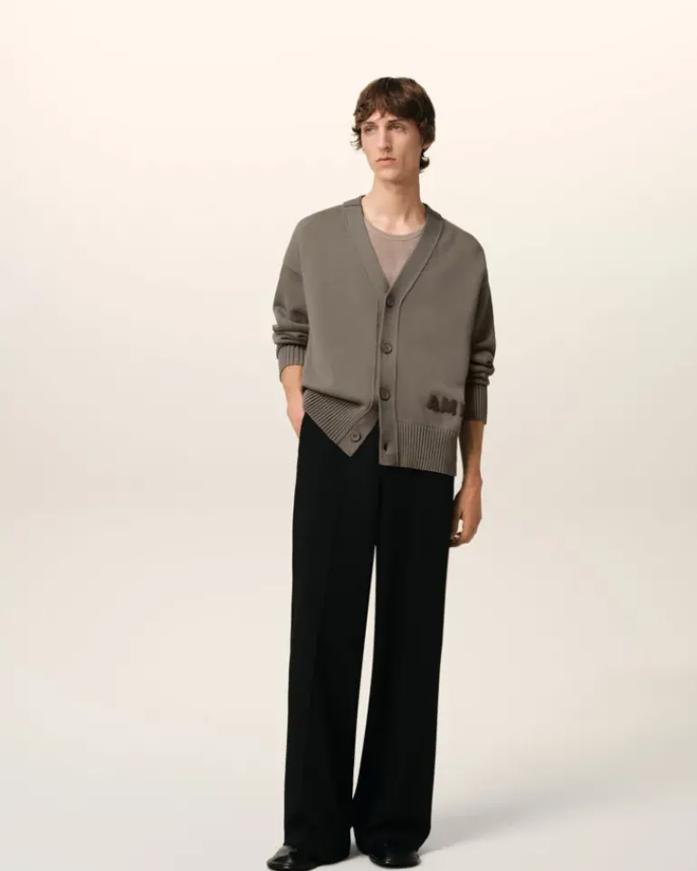Ami Paris Beige Cotton Wool Ami Embroidered Cardigan ASH Best Sale