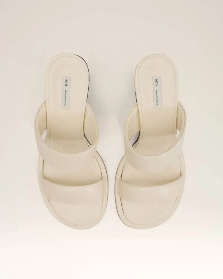 Ami Paris Beige Leather Piano Sandals WHITE CREAM Outlet