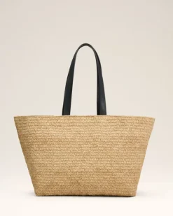 Ami Paris Beige Leather Rafia Tote Bag NATURAL Flash Sale