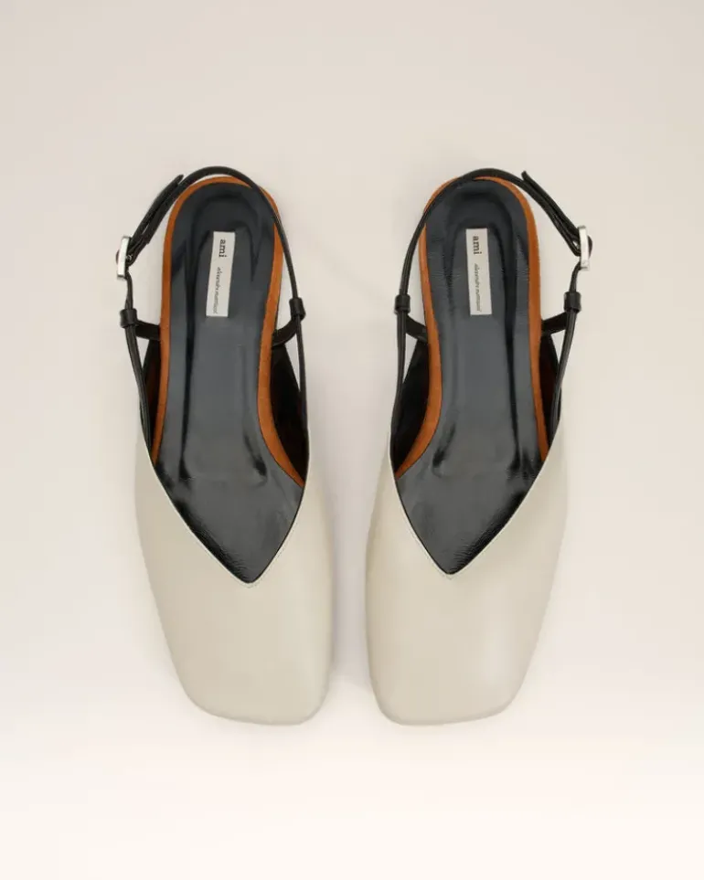 Ami Paris Beige Leather Slingbacks CINNAMON/WHITE CREAM/BLACK Store