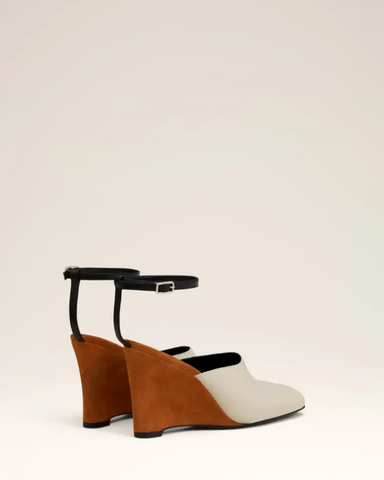 Ami Paris Beige Leather Wedge Mules CINNAMON/WHITE CREAM/BLACK Cheap