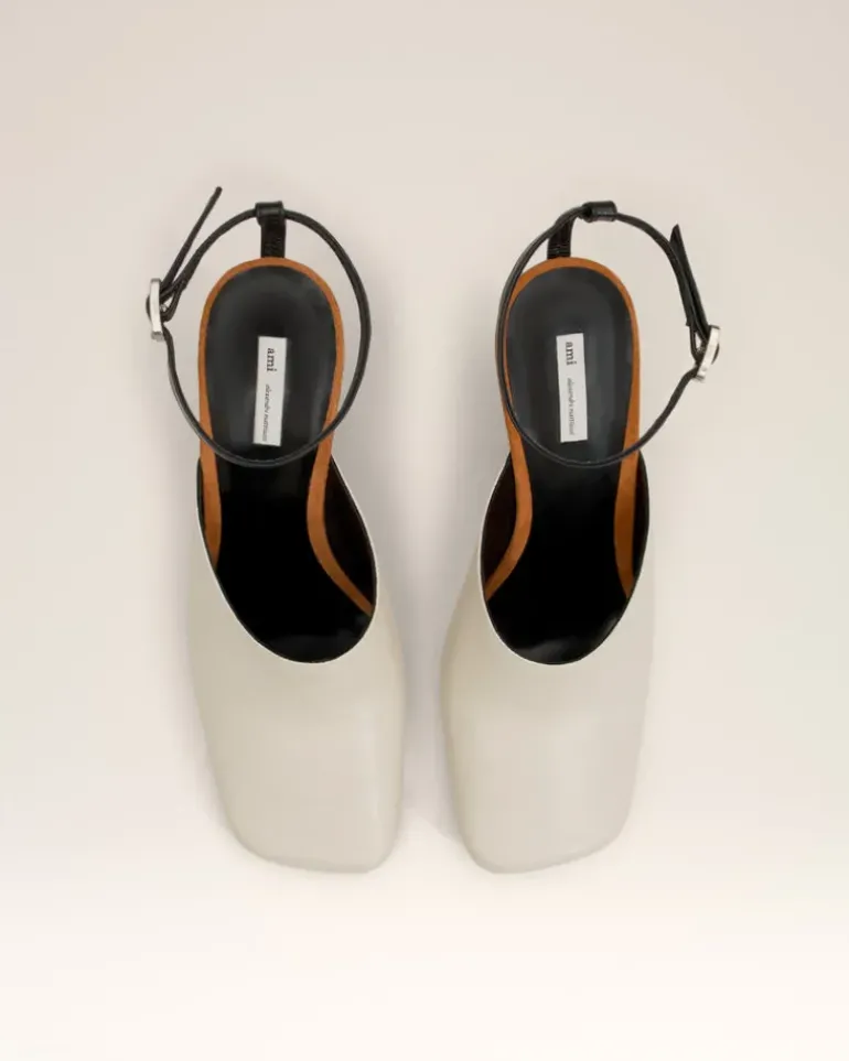Ami Paris Beige Leather Wedge Mules CINNAMON/WHITE CREAM/BLACK Cheap