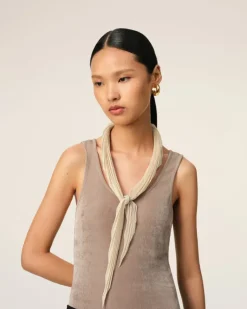 Ami Paris Beige Pleated Diamond Shaped Scarf GINGER New