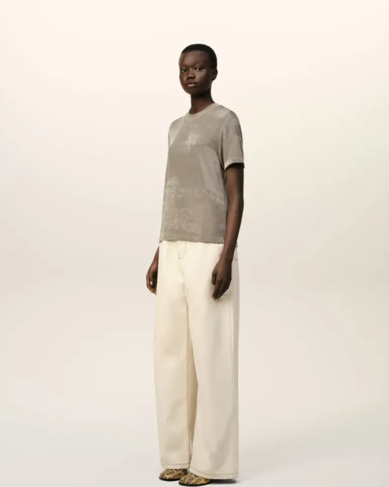 Ami Paris Beige Shiny Jersey Short Sleeve T-Shirt ASH Store