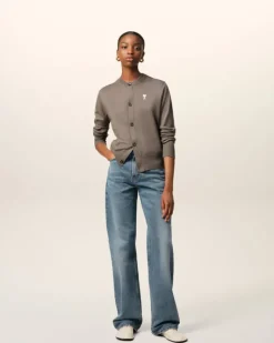 Ami Paris Beige Wool Ami de Coeur Cardigan ASH Flash Sale