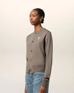 Ami Paris Beige Wool Ami de Coeur Cardigan ASH Flash Sale