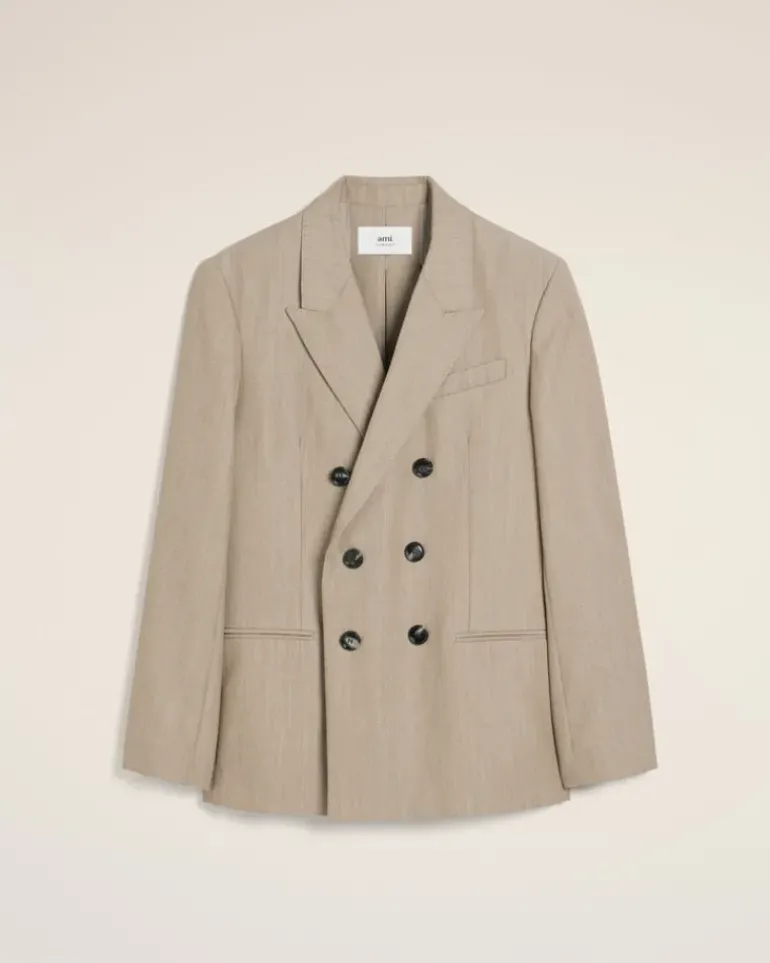 Ami Paris Beige Wool Back Slit Double Breasted Jacket GINGER Hot