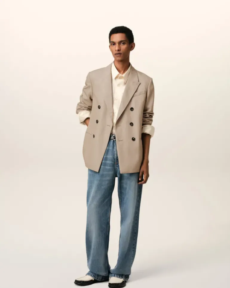 Ami Paris Beige Wool Back Slit Double Breasted Jacket GINGER Hot