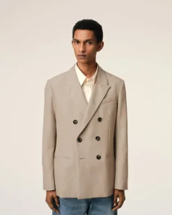 Ami Paris Beige Wool Back Slit Double Breasted Jacket GINGER Hot