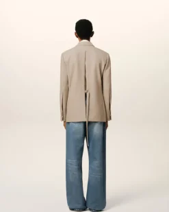 Ami Paris Beige Wool Back Slit Double Breasted Jacket GINGER Hot