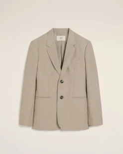 Ami Paris Beige Wool Back Slit Jacket GINGER Cheap