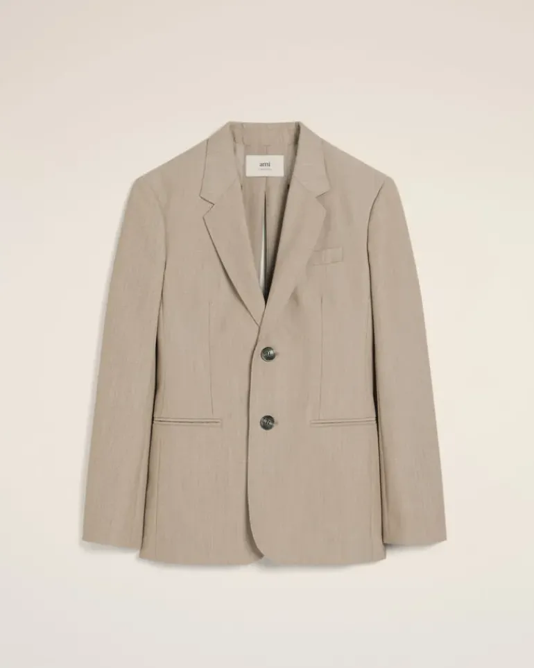 Ami Paris Beige Wool Back Slit Jacket GINGER Cheap