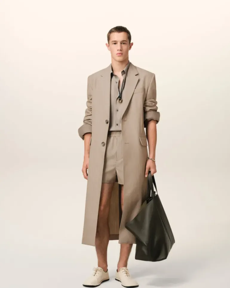 Ami Paris Beige Wool Back Slit Long Coat GINGER Best
