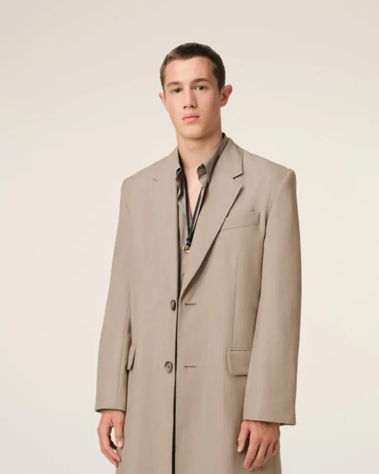 Ami Paris Beige Wool Back Slit Long Coat GINGER Best