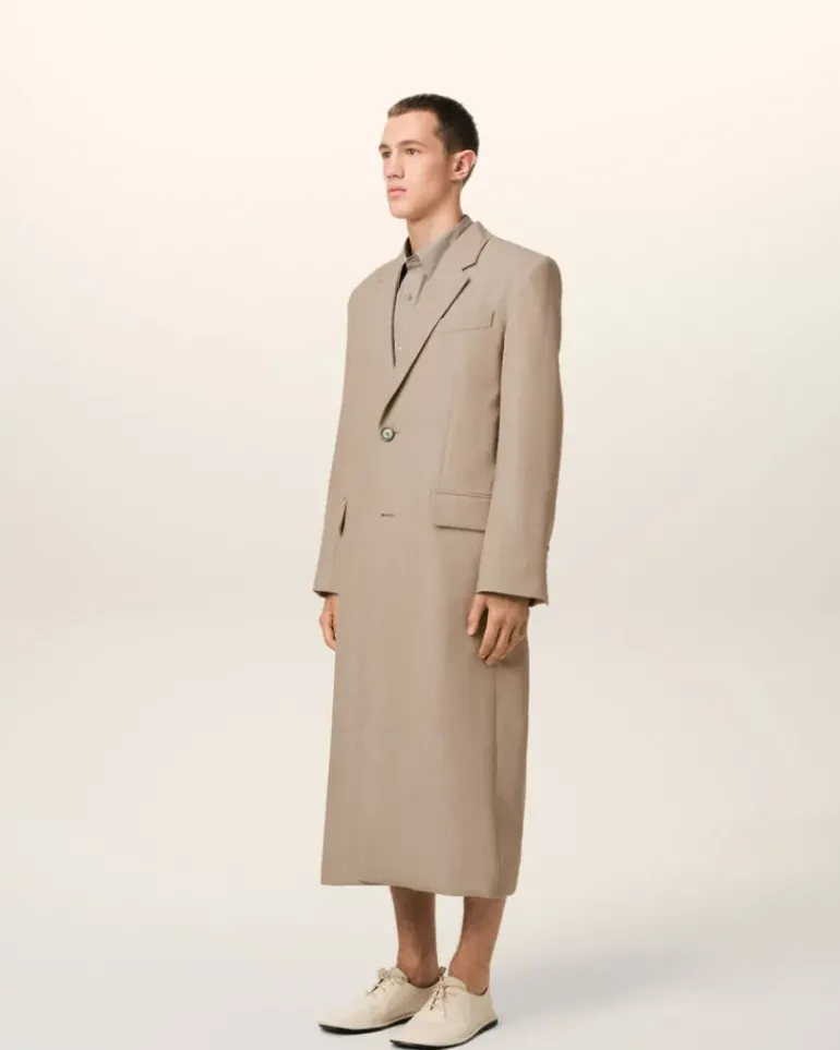 Ami Paris Beige Wool Back Slit Long Coat GINGER Best