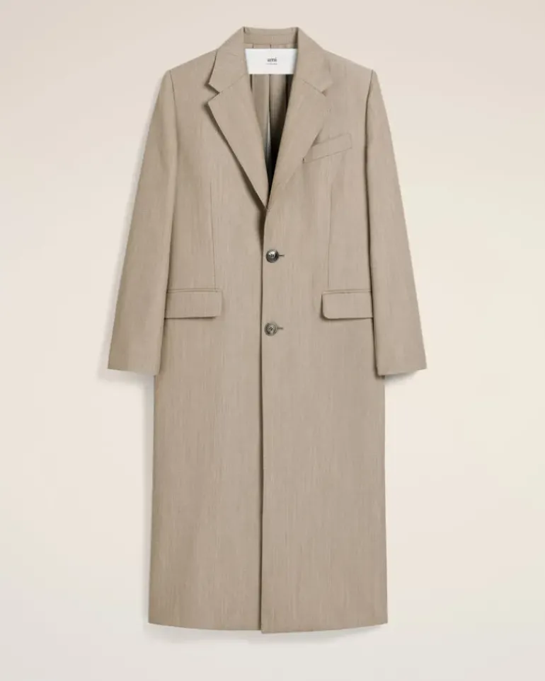 Ami Paris Beige Wool Back Slit Long Coat GINGER Shop