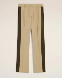Ami Paris Beige Wool Contrasted Band Straight Trousers SAND/BLACK OLIVE Sale
