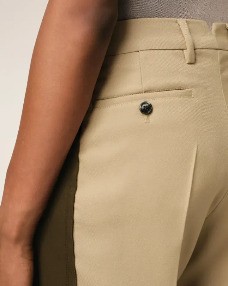 Ami Paris Beige Wool Contrasted Band Straight Trousers SAND/BLACK OLIVE Sale