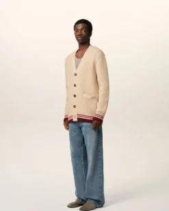 Ami Paris Beige Wool Ribbed Sweater WHITE CREAM Clearance