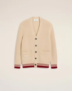 Ami Paris Beige Wool Ribbed Sweater WHITE CREAM Clearance
