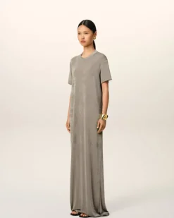 Ami Paris Beige Rib Jersey Short Sleeve Long Dress ASH Online