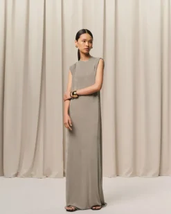 Ami Paris Beige Rib Jersey Short Sleeve Long Dress ASH Online