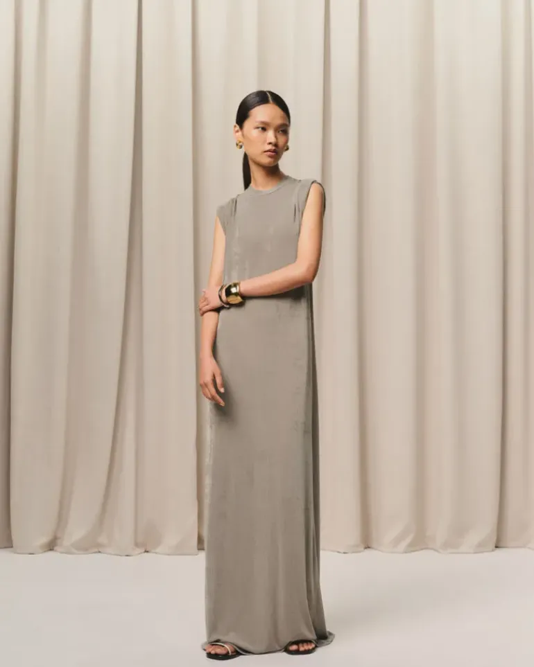 Ami Paris Beige Rib Jersey Short Sleeve Long Dress ASH Online