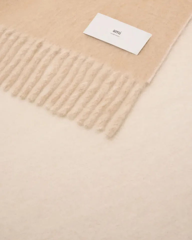 Ami Paris Bicolor Double-Sided Blanket With Ami Alexandre Mattiussi Tab SAND Online