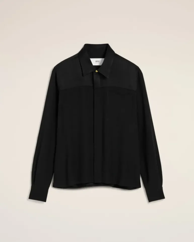 Ami Paris Contrasted Top Long Sleeve Shirt BLACK Online